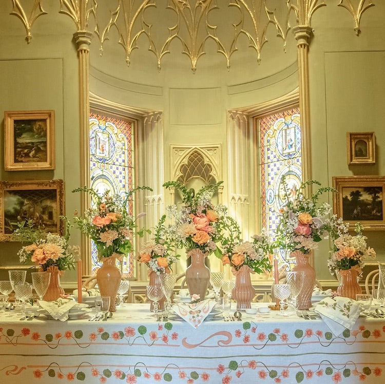 The Voyage Dubai Summerill and Bishop 'Capucines' Linen Napkins in Peach Pink & Avocado Green - Set of Two