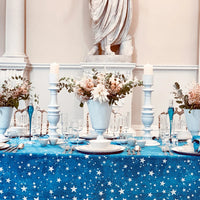 The Voyage Dubai - S&B Celestial Stars Linen Tablecloth in Blue
This beautiful bright blue 100% linen tablecloth depicts the night sky, dappled with bright white twinkling stars.