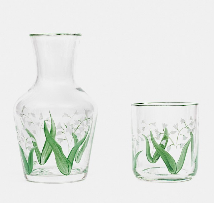 The Voyage Dubai - ABC Glassware - Hand Painted Bedside Set - Lily of The Valley
