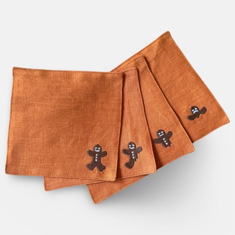 The Voyage Dubai - Disappearing Gingerbread Man Cocktail Napkins in Cinnamon
A fun set of cocktail napkins handcrafted from 100% European linen that has been stonewashed and softened giving them a wonderful, luxurious feel.
Perfect for the holiday season and equally fun year round.