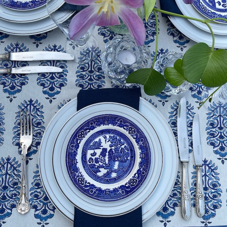 The Voyage Dubai - Majorelle Dinner Napkins  100% cotton hand block printed dinner napkins  Sold in set of four