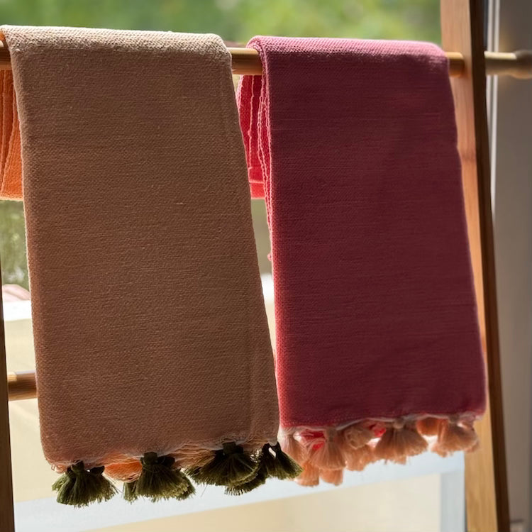 The Voyage Dubai - Made in Tangier Pom Pom Hand Towel - The sweetest little addition to every boot room, bathroom and laundry, 100% pure cotton the Pom Pom Hand Towel is available in a multitude of colours, complimented with a fringe of pom poms.