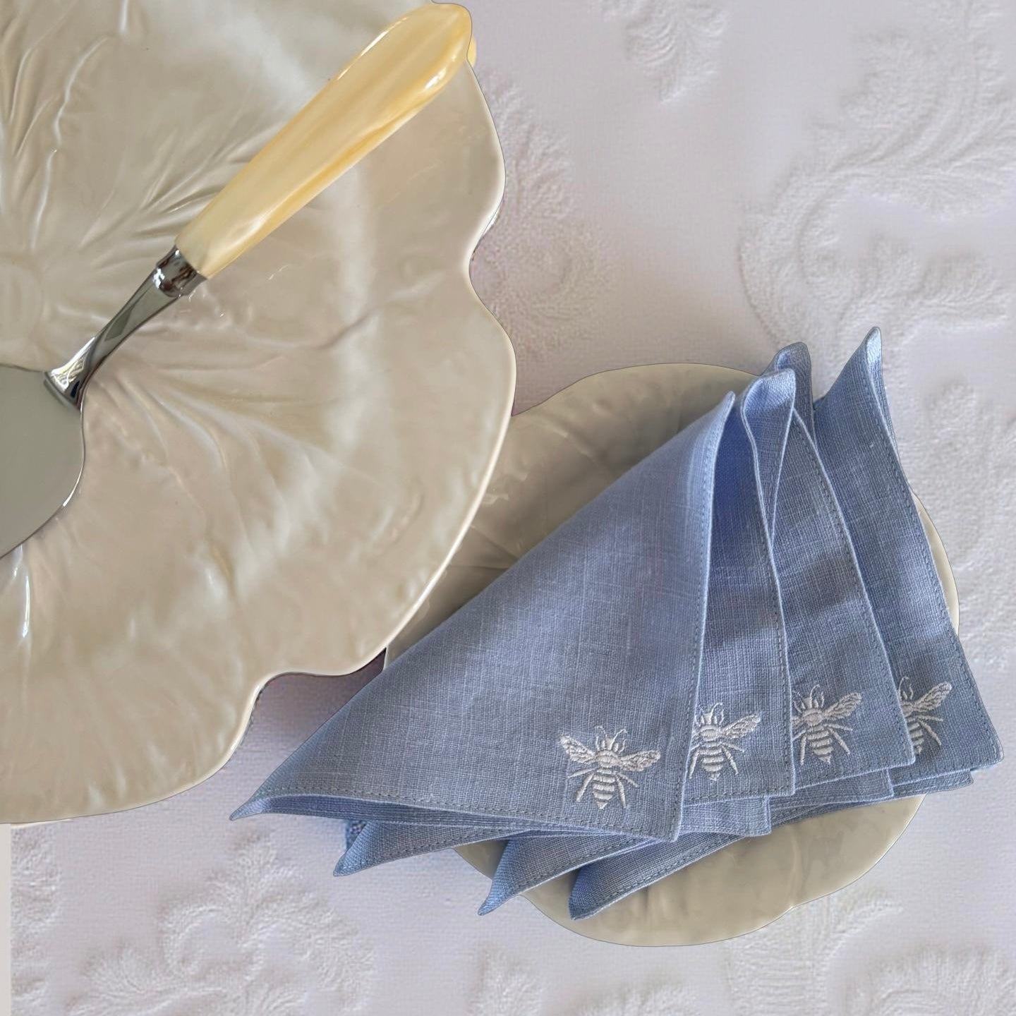 The Voyage Dubai - Queen Bee Cocktail Napkins in Duck Egg Blue Linen (Set of 4)