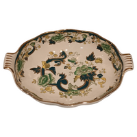 The Voyage Dubai - Vintage Mason's Ironstone Green Chartreuse Oval Serving Dish  A lovely oval serving dish C1950s featuring hydra shaped handles, in excellent vintage condition. The beautiful bright hand painted pattern is vibrant with no fading.  Use it as part of a beautiful table setup or as a display piece.