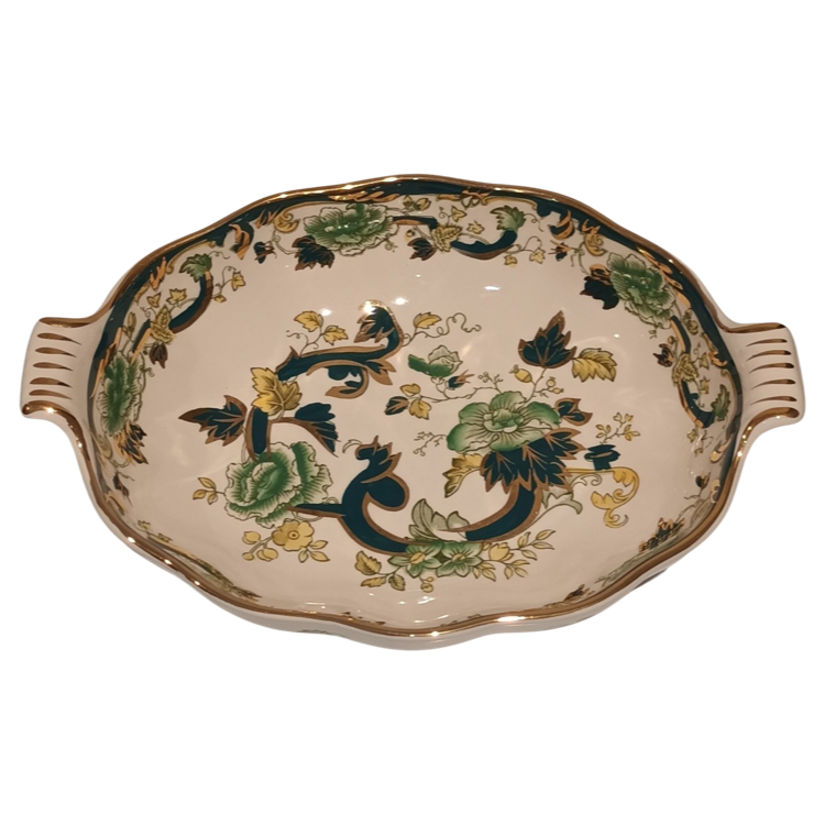 The Voyage Dubai - Vintage Mason's Ironstone Green Chartreuse Oval Serving Dish  A lovely oval serving dish C1950s featuring hydra shaped handles, in excellent vintage condition. The beautiful bright hand painted pattern is vibrant with no fading.  Use it as part of a beautiful table setup or as a display piece.