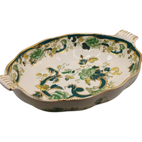 The Voyage Dubai - Vintage Mason's Ironstone Green Chartreuse Oval Serving Dish  A lovely oval serving dish C1950s featuring hydra shaped handles, in excellent vintage condition. The beautiful bright hand painted pattern is vibrant with no fading.  Use it as part of a beautiful table setup or as a display piece.