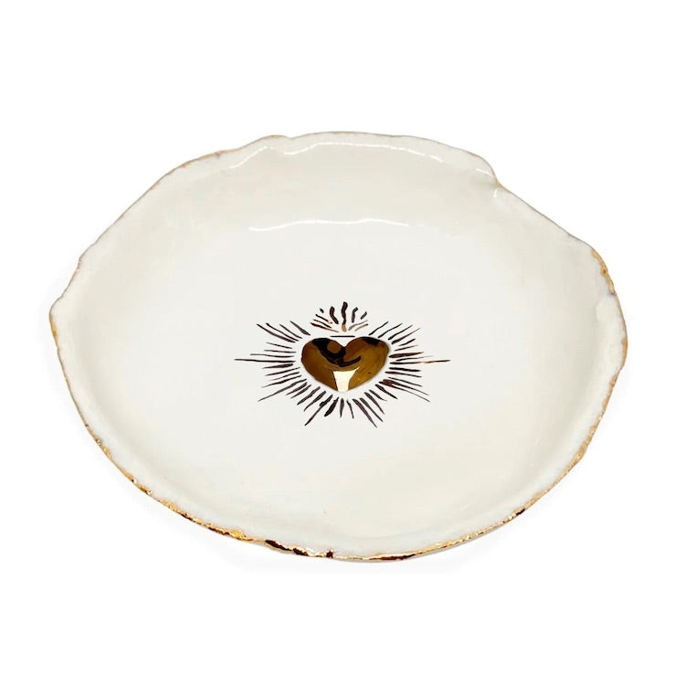 The Voyage Dubai - HB Ceramics Gold Sacred Heart Bowl - Handmade and hand painted in a small studio in Notting Hill by Heidi Bishop, this stunning porcelain bowl features an incised red 'Sacred Heart' with delicate hand painted gold edging.