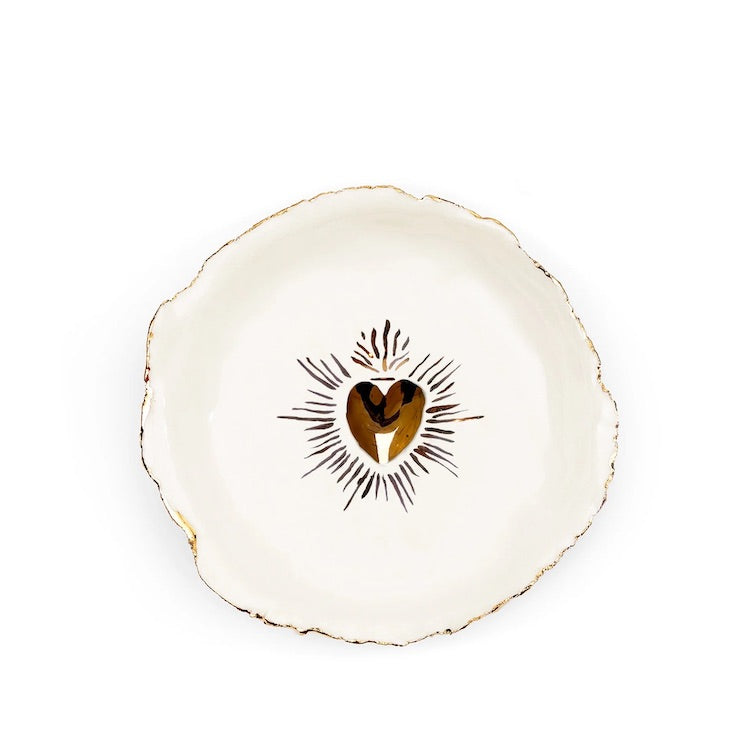 The Voyage Dubai - HB Ceramics Gold Sacred Heart Bowl - Handmade and hand painted in a small studio in Notting Hill by Heidi Bishop, this stunning porcelain bowl features an incised red 'Sacred Heart' with delicate hand painted gold edging.