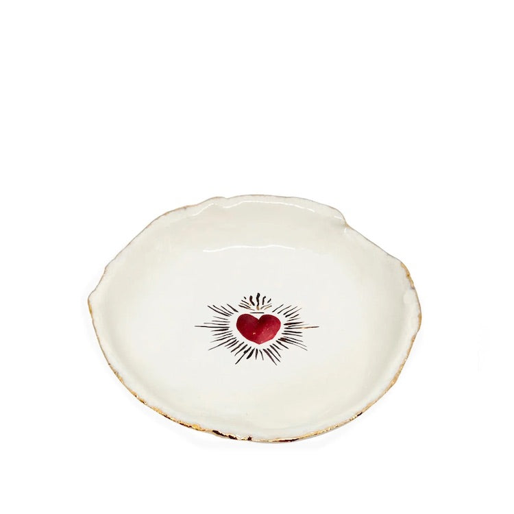 The Voyage Dubai - HB Ceramics Red Sacred Heart Bowl - Handmade and hand painted in a small studio in Notting Hill by Heidi Bishop, this stunning porcelain bowl features an incised red 'Sacred Heart' with delicate hand painted gold edging.