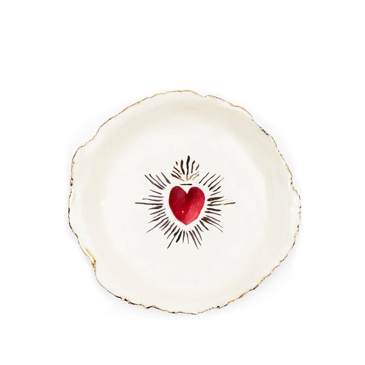 The Voyage Dubai - HB Ceramics Red Sacred Heart Bowl - Handmade and hand painted in a small studio in Notting Hill by Heidi Bishop, this stunning porcelain bowl features an incised red 'Sacred Heart' with delicate hand painted gold edging.