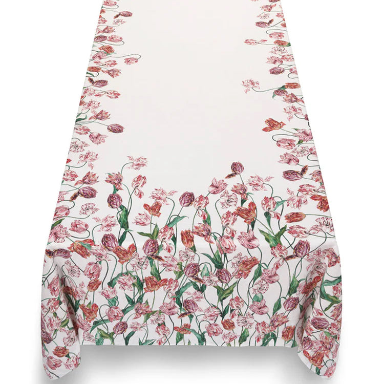 The Voyage Dubai - S&B Tulip Linen Tablecloth in Red & Pink
Tulipmania takes hold all over again… With rich, complex colours and elaborately curved and crimped petals that give each flower a distinctive character, this tablecloth explores the intriguing nature of the Tulip, a flower that has continued to beguile with its beauty,throughout the centuries.