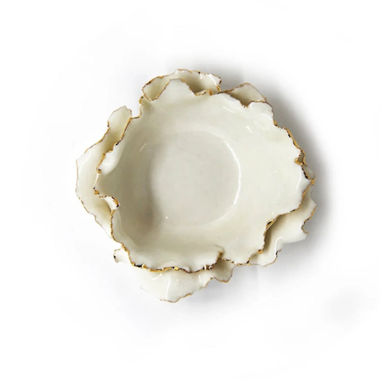 The Voyage Dubai - HB Ceramics Flower Bowl - Handmade in a small studio in Notting Hill by Heidi Bishop, this stunning porcelain flower bowl features a double layer of "petals" and is finished with gold edging.
