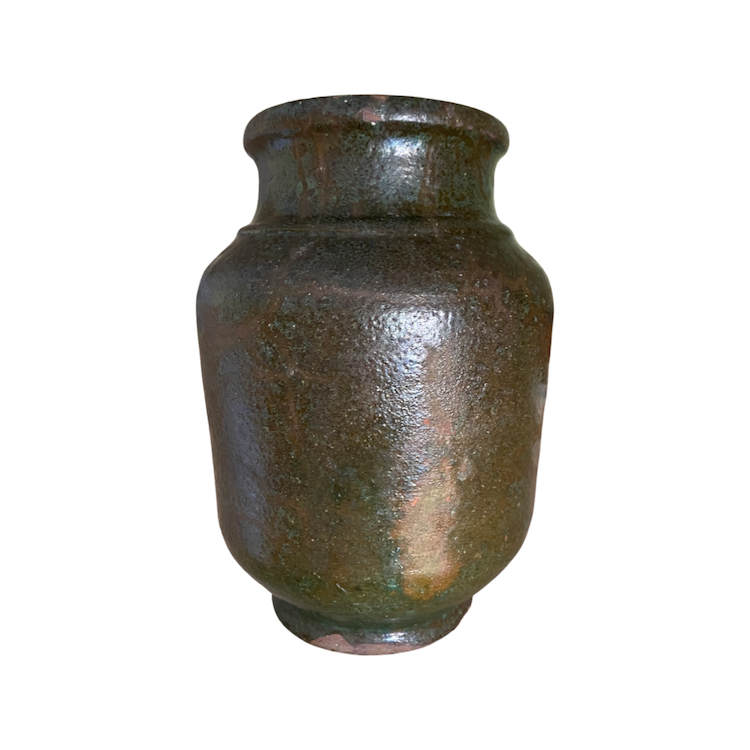 The Voyage Dubai - Vintage earthenware vase finished in a deep green glaze. The vase shows signs of age with a beautiful patina that adds to its charm and character.