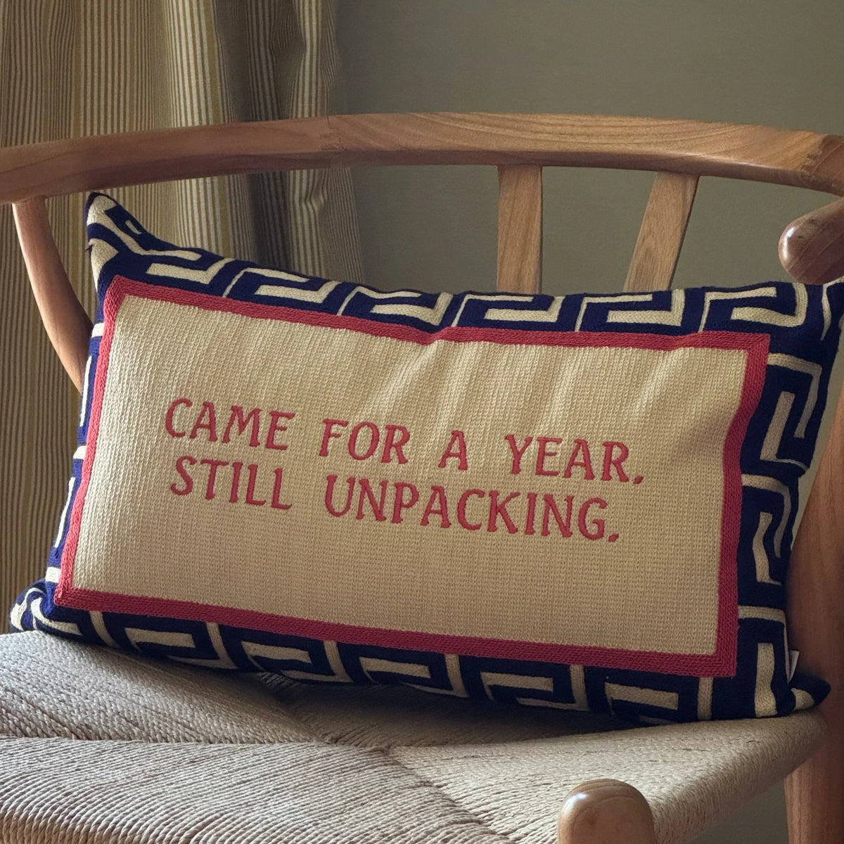 The Pillow Drop designs and makes needlepoint cushions in the UK, founded by Mitch and Misty in 2022. Bold colour, traditional craft, limited drops.