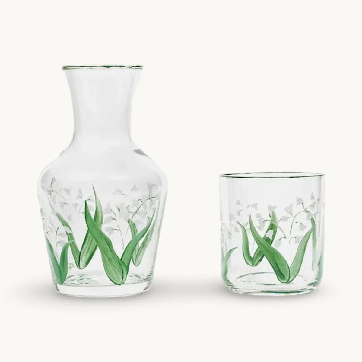 Andrea B Lily of the Valley hand painted glass bedside set