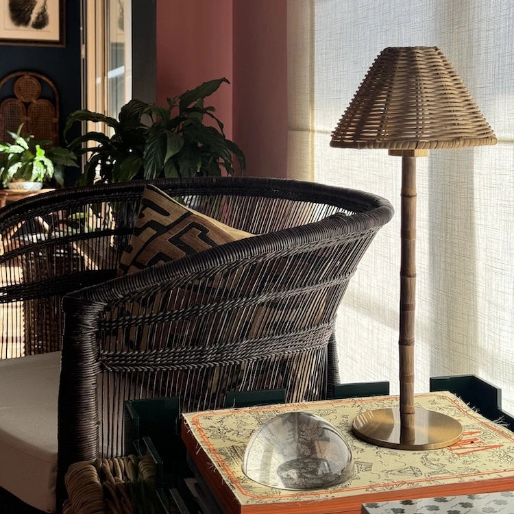 Cordless Bamboo & Rattan Table Lamp