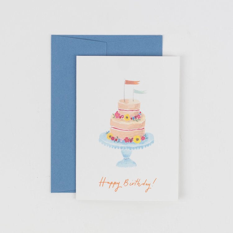 The Voyage Dubai - Celebrate someone special with this glorious Victoria sponge card!  Originally hand illustrated by British artist Kate Cronk in watercolour and gouache.  Printed on luxury 300gsm card with a corresponding blue envelope.  