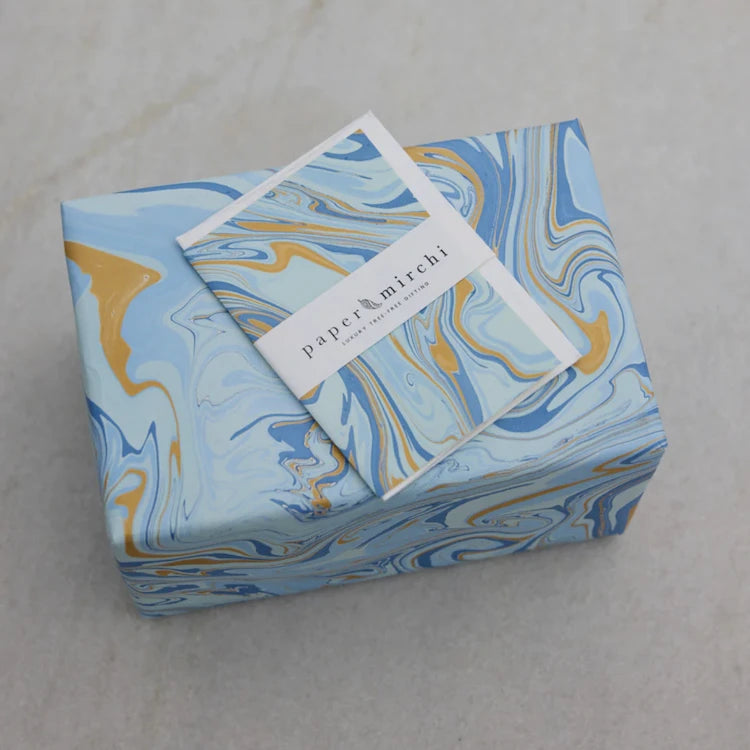 Hand Marbled Wrapping Paper Sheet and matching card