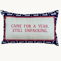 The Voyage Dubai - Came for a Year. Still Unpacking. Needlepoint Cushion