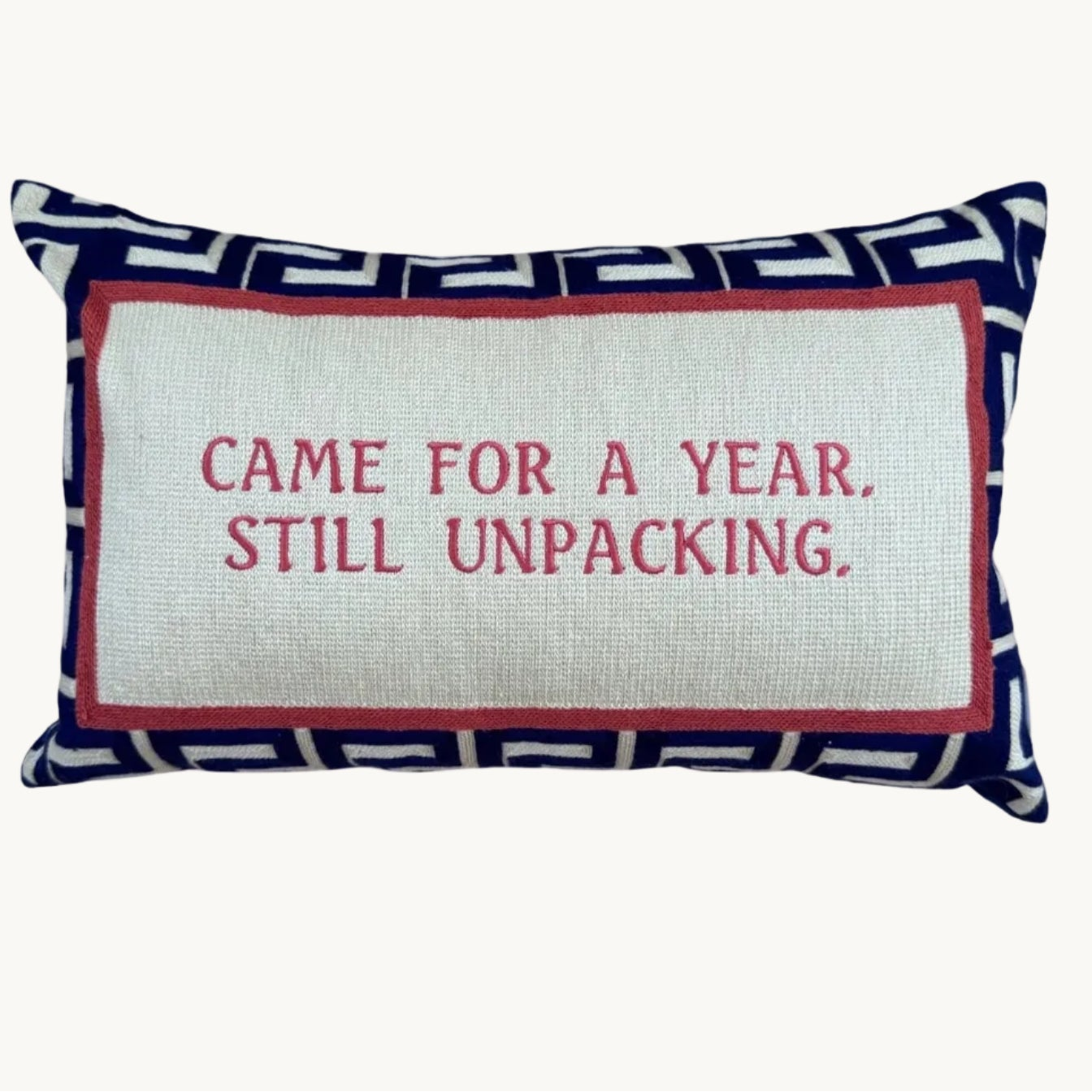 The Voyage Dubai - Came for a Year. Still Unpacking. Needlepoint Cushion