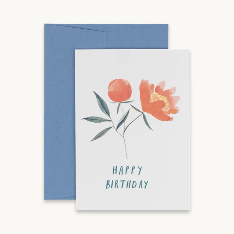 Happy Birthday Peony Card by Kate Cronk