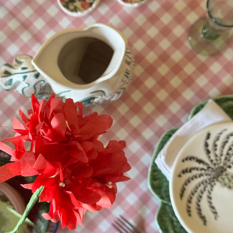 The Voyage Dubai - Gingham Tablecloth in Blush - A striking printed canvas tablecloth in this traditional geometric motif reflective of the easy Mediterranean lifestyle. Perfect for long lunches and alfresco dining.