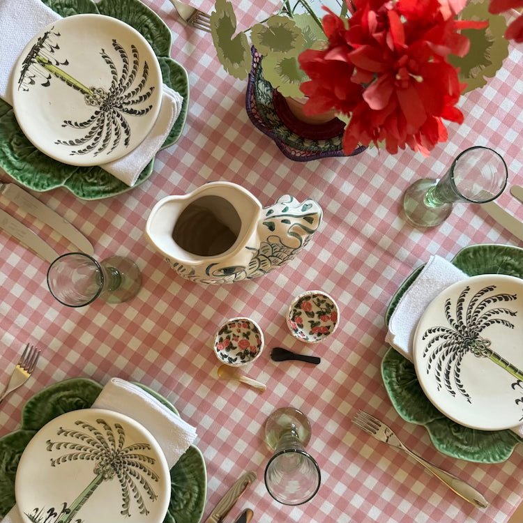 The Voyage Dubai - Gingham Tablecloth in Blush - A striking printed canvas tablecloth in this traditional geometric motif reflective of the easy Mediterranean lifestyle. Perfect for long lunches and alfresco dining.