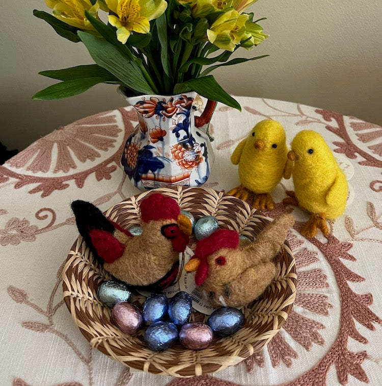The Voyage Dubai - Felted Wool Rooster This colourful felted wool rooster is a perfect addition to your Spring or Easter decorations. Mix with our other felted barnyard animals for the full look. Handmade by Mayan Hands artisan partners in the Guatemalan highlands.