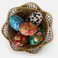 The Voyage Dubai - These decorative Easter eggs are handcrafted and painted by skilled artisans in beautiful kashmiri designs.  Made from willow wood and paper mache and individually painted in an assortment of rich, vibrant colours, they come ready with string for hanging and are finished with a gold tassel adding the final touch.  The perfect addition to your Easter tree or table. 