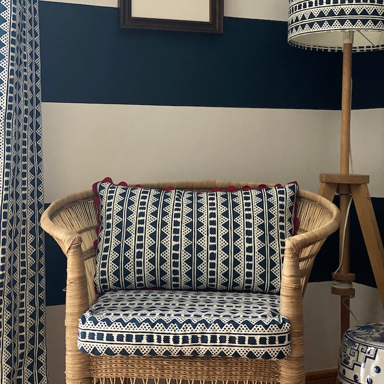 The Voyage Dubai - Volga Linen Kitezh Linen Cushion in Prussian Blue