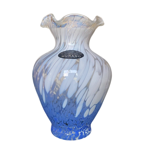 The Voyage Dubai - Beautiful hand blown blue and white Murano Vetro Eseguito Glass Vase.