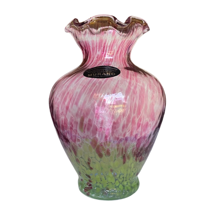 The Voyage Dubai - Beautiful hand blown pink and green Murano Vetro Eseguito Glass Vase.