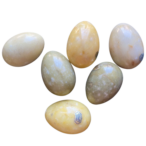 The Voyage Dubai - Set of Six Hand Carved Natural Alabaster Eggs - A chic Spring or Easter centrepiece, these beautiful, hand carved, marbled alabaster eggs come in various shades of greens, browns and yellows.