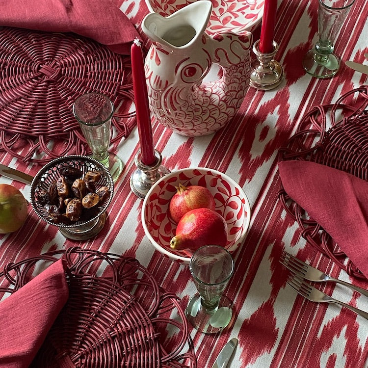 Mallorcan Ikat Tablecloth in Raspberry