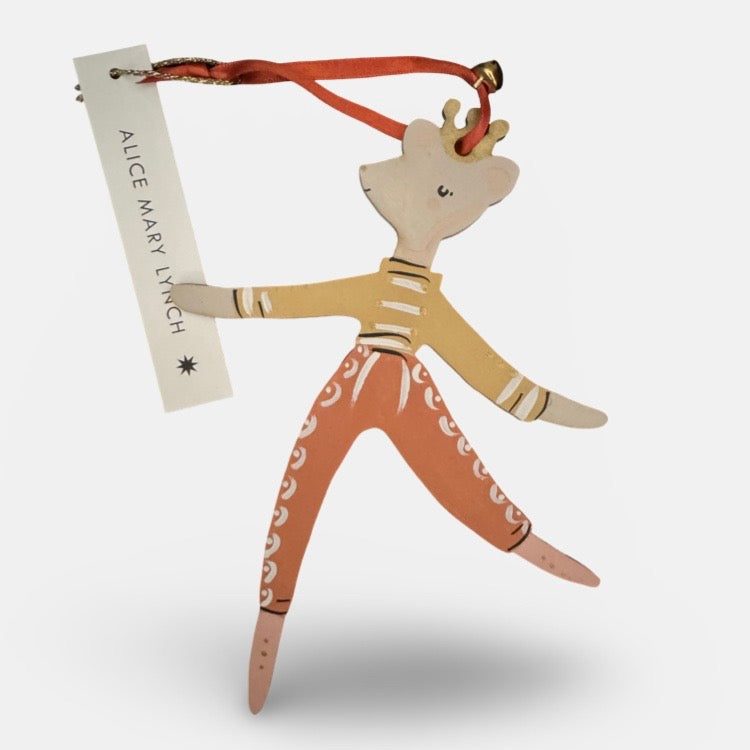 The Voyage Dubai - Mouse Dancer in Ochre/Red Hand Painted Wooden Ornament by Alice Mary Lynch