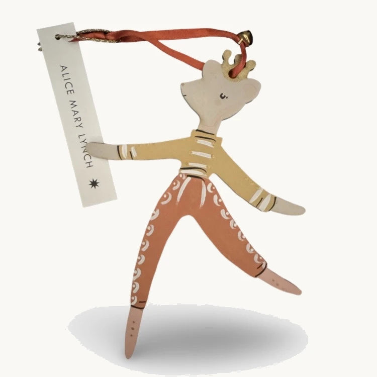 Mouse Dancer in Ochre/Red Hand Painted Wooden Ornament by Alice Mary Lynch