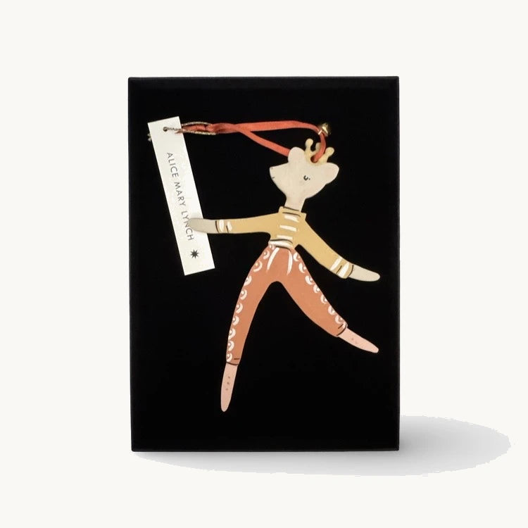 Mouse Dancer in Ochre/Red Hand Painted Wooden Ornament by Alice Mary Lynch