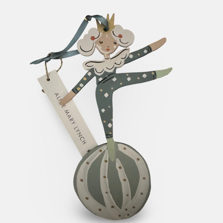 The Voyage Dubai - Little Loretta in Teal Hand Painted Wooden Ornament by Alice Mary Lynch 