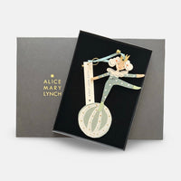 The Voyage Dubai - Little Loretta in Teal Hand Painted Wooden Ornament by Alice Mary Lynch 