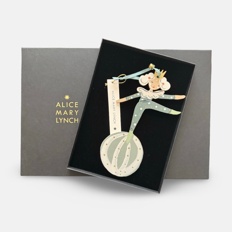 The Voyage Dubai - Little Loretta in Teal Hand Painted Wooden Ornament by Alice Mary Lynch 