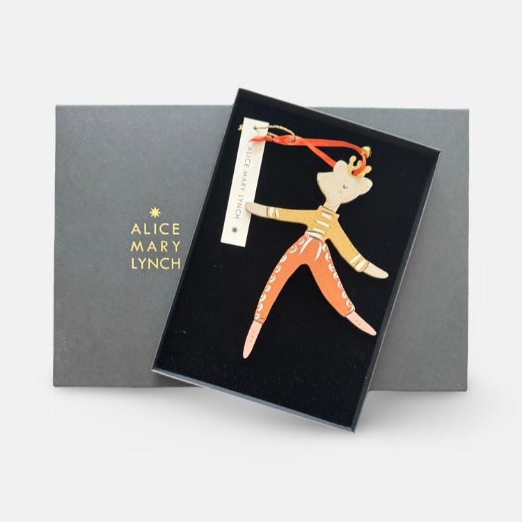 The Voyage Dubai - Mouse Dancer in Ochre/Red Hand Painted Wooden Ornament by Alice Mary Lynch