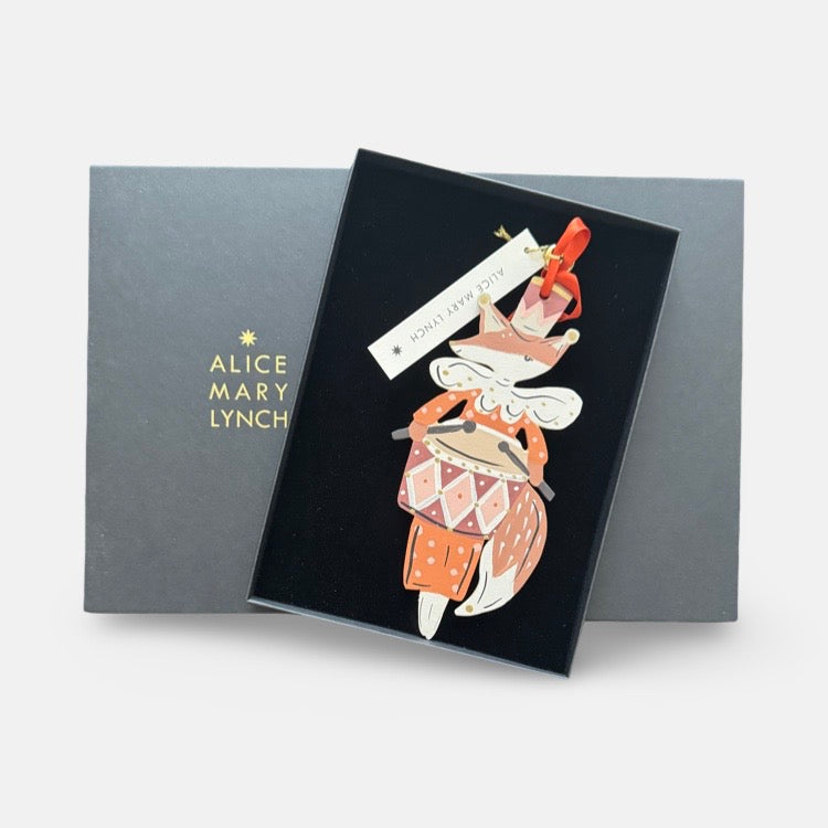 The Voyage Dubai - Marmaduke Fox in Red Hand Painted Wooden Ornament by Alice Mary Lynch