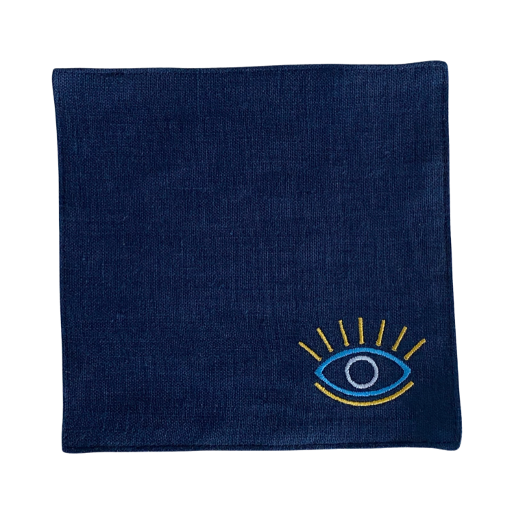 The Voyage Dubai - Eye Spy Cocktail Napkins in Navy. A chic set of cocktail napkins to elevate cocktail hour. These fun cocktail napkins come in a gorgeous navy colour and make a great gift.