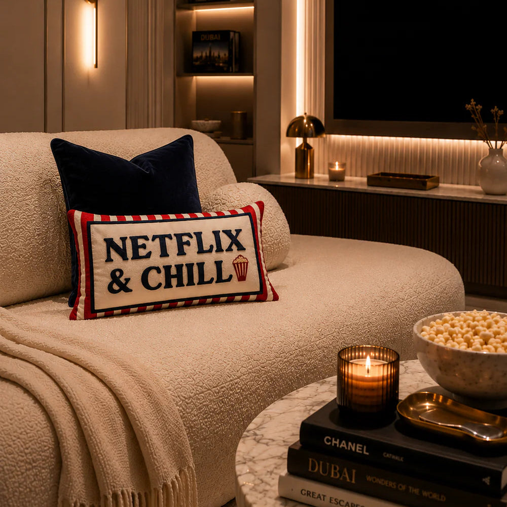 Netflix & Chill Needlepoint Cushion - The Voyage Dubai