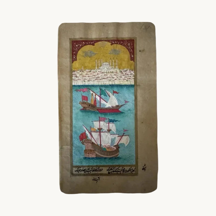 The Voyage Dubai - Original Ottoman Miniature Painting - Sailing Ships on the Bosphorus