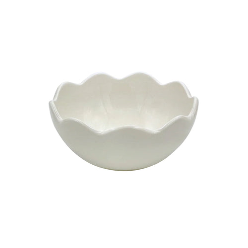 The Voyage Dubai - Small Scalloped Bowl   Handmade in Malta on the grounds of the Baroque Villa Bologna, the scalloped dinnerware collection takes inspiration from the Villa’s architecture to create pleasing silhouettes against any table setting.