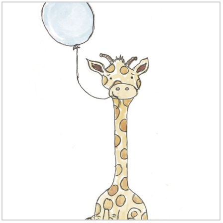 The Voyage Dubai - Baby Giraffe Blue Note Card  Grab a pen and one of our Kris Jezak cards and write someone a hand written note!  Originally illustrated by artist Kris Jezak.