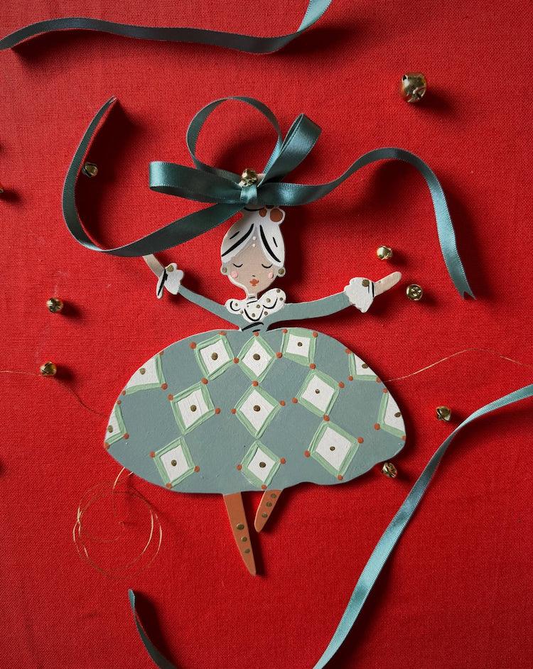 Blue Diamond Gala Hand Painted Wooden Ornament by Alice Mary Lynch - The Voyage Dubai