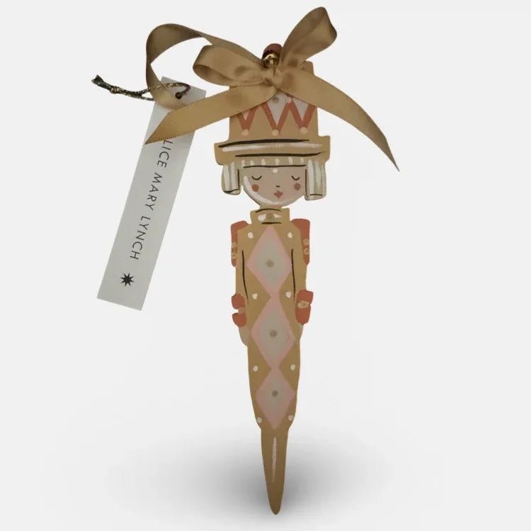 Cracker Girl in Ochre Hand Painted Wooden Ornament by Alice Mary Lynch - The Voyage Dubai