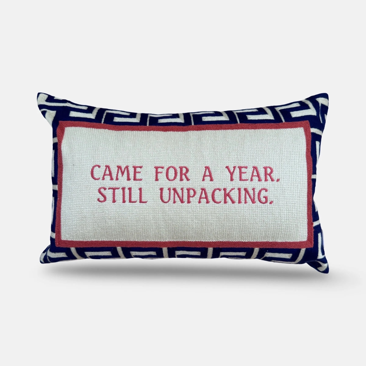 The Voyage Dubai - Came for a Year. Still Unpacking. Needlepoint Cushion
